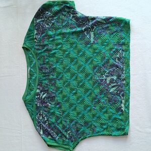 Language 95% Silk All-over Embroidered Flowy Emerald Green Blouse Women's Size L